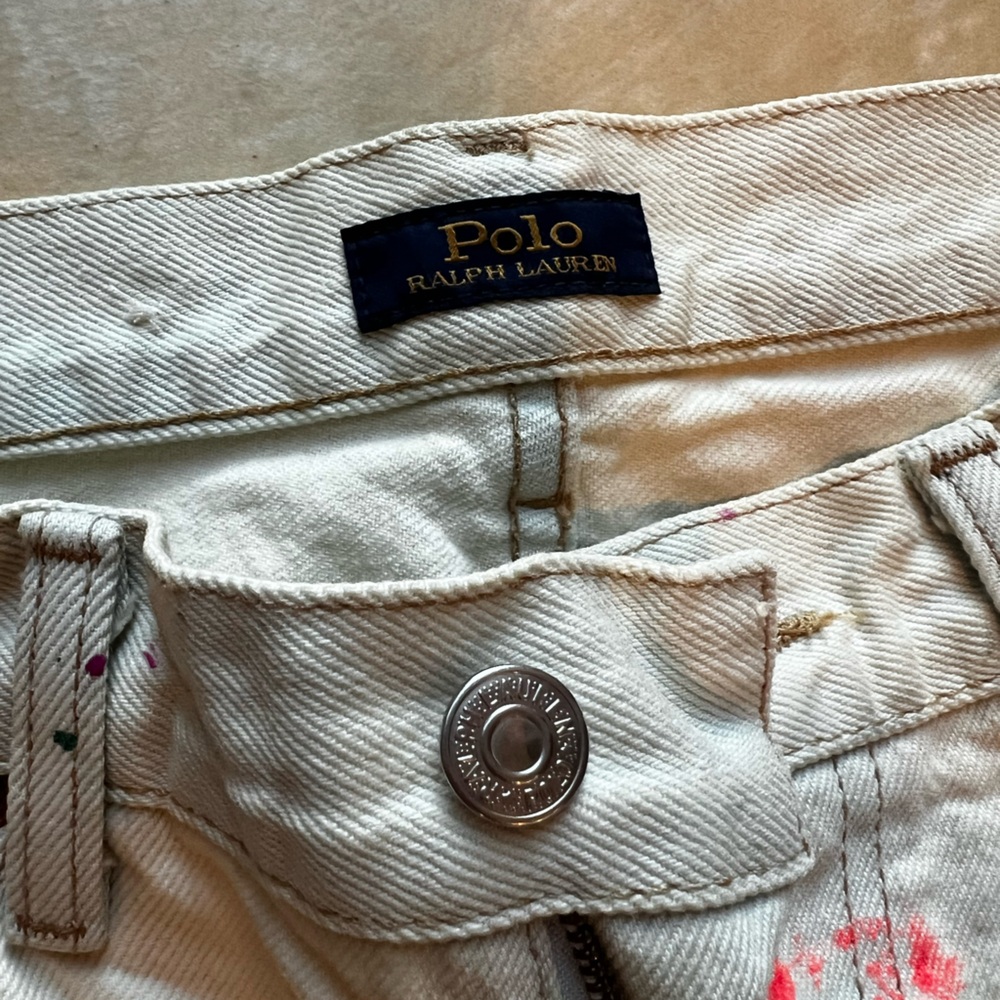 Polo Ralph Lauren Women Avery Boyfriend Jeans White Paint splatter Size 25 - Picture 2 of 7